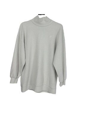 New Balance Off White Waffle Knit Pullover Medium Cream Mock Neck Unisex